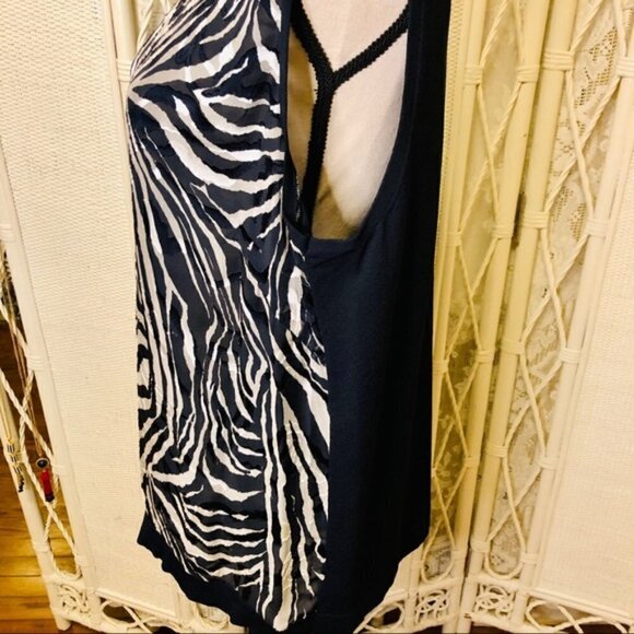 Jones NY Blouse Navy White Animal Zebra Print Scoop Neck SleevelessTop size 1X - Picture 4 of 12